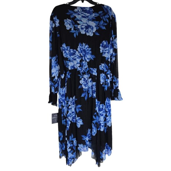 Mile Gabrielle Womens Plus Size 3X Black & Blue Floral Long Sleeve Wrap Dress - Picture 3 of 6